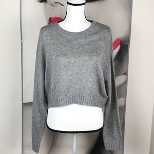 Grey Cropped Long Sleeve Sweater